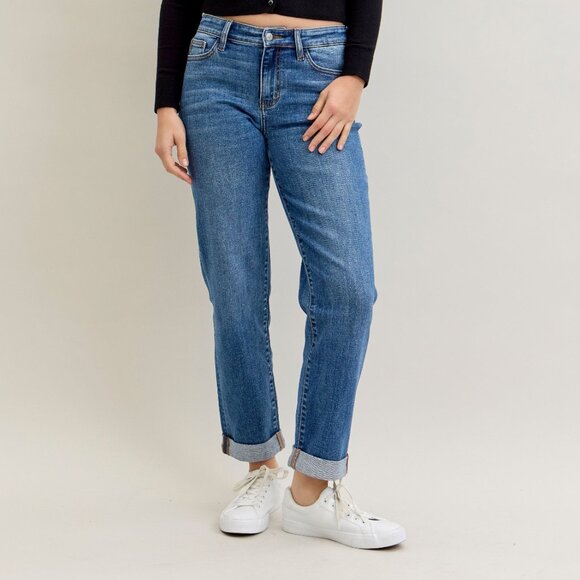 Judy Blue Full Size Mid Rise Classic Cuffed Jeans - Picture 2 of 7